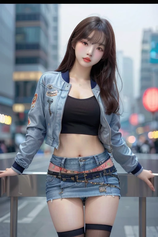 A woman in a short skirt and jacket posing for a photo., Chinese girl, korean girl, beautiful Asian girl, Asian girl, young Asian girl, attractive girl, Chinese woman, beautiful asian woman, korean woman, beautiful south korean woman, thin girl photo, gorgeous young korean woman, beautiful young korean woman, asian woman, hyper-detailed Asian