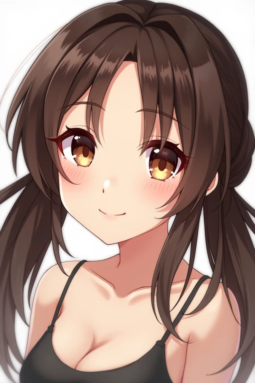 chest, chest, chest, chest, chest, chest, chest, chest, chest, chest, chest, Gaze, smile, High resolution, Brown Hair, Simple Background, Twin tails, 