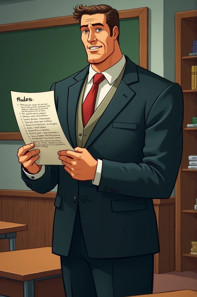 1. *Orders*: A tall and authoritative character, dressed in a formal suit, holding a long list of rules. You could represent it with a determined expression and a background that shows an orderly environment., like a classroom or a library.
