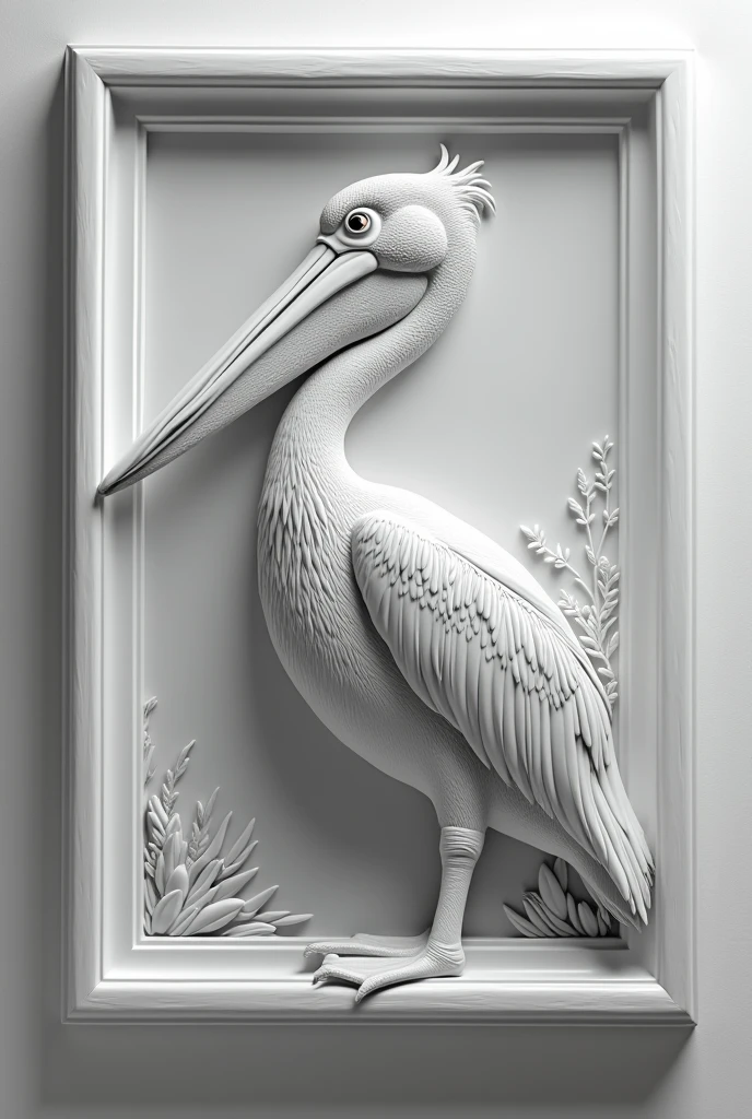 Une image en niveaux de gris d'un pélican encadrée avec le contraste le plus élevé possible, representing a relief model for cnc routing