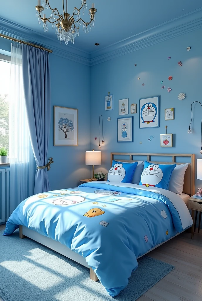 Make a Doraemon design bedroom color of blue and best design images