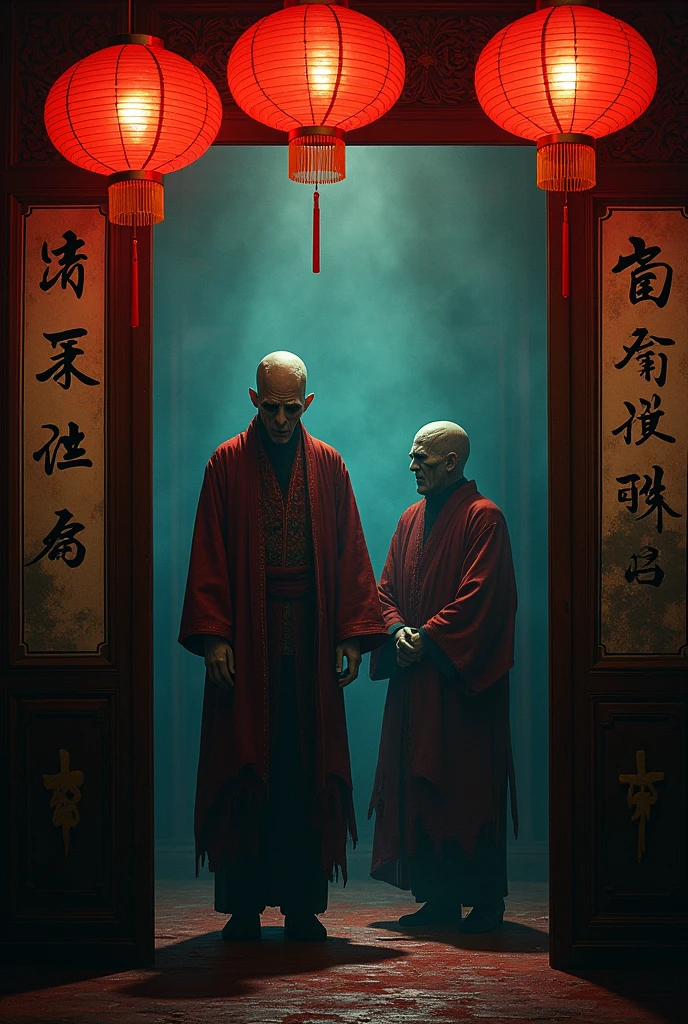make a prompt for a flyer/poster about a chinese horror booth. its main elements have to be balanced out — chinese culture and horror.