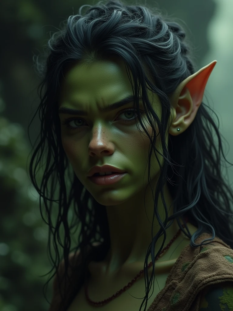 cinematic portrait of a beautiful orc girl