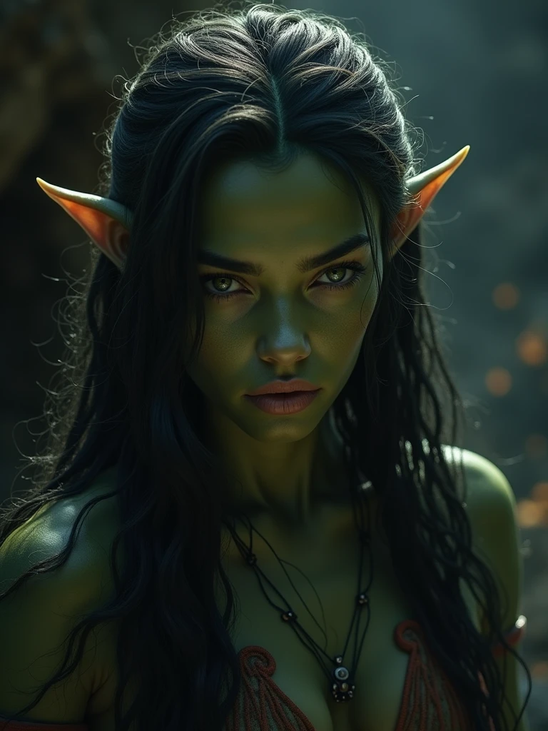 cinematic portrait of a beautiful orc girl