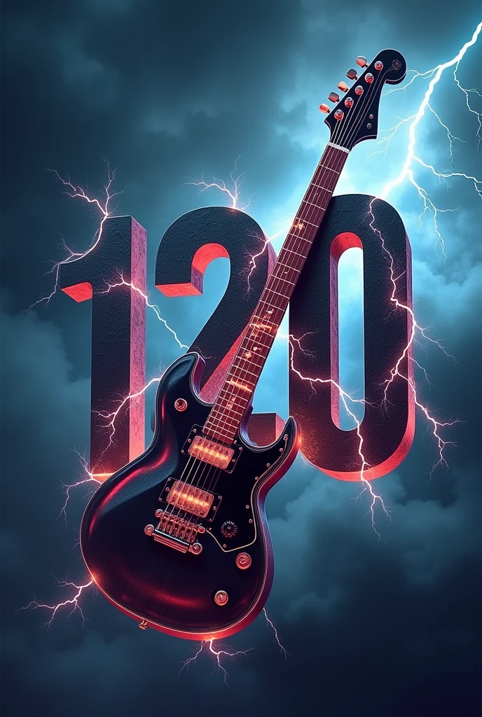 Number 120 drawn by lightning with an electric guitar 
