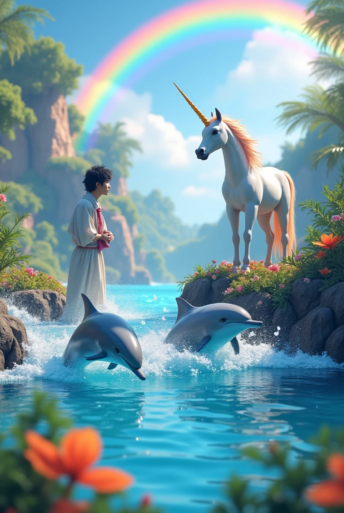 delfines, un arco iris y un unicornio y Jungkook bts