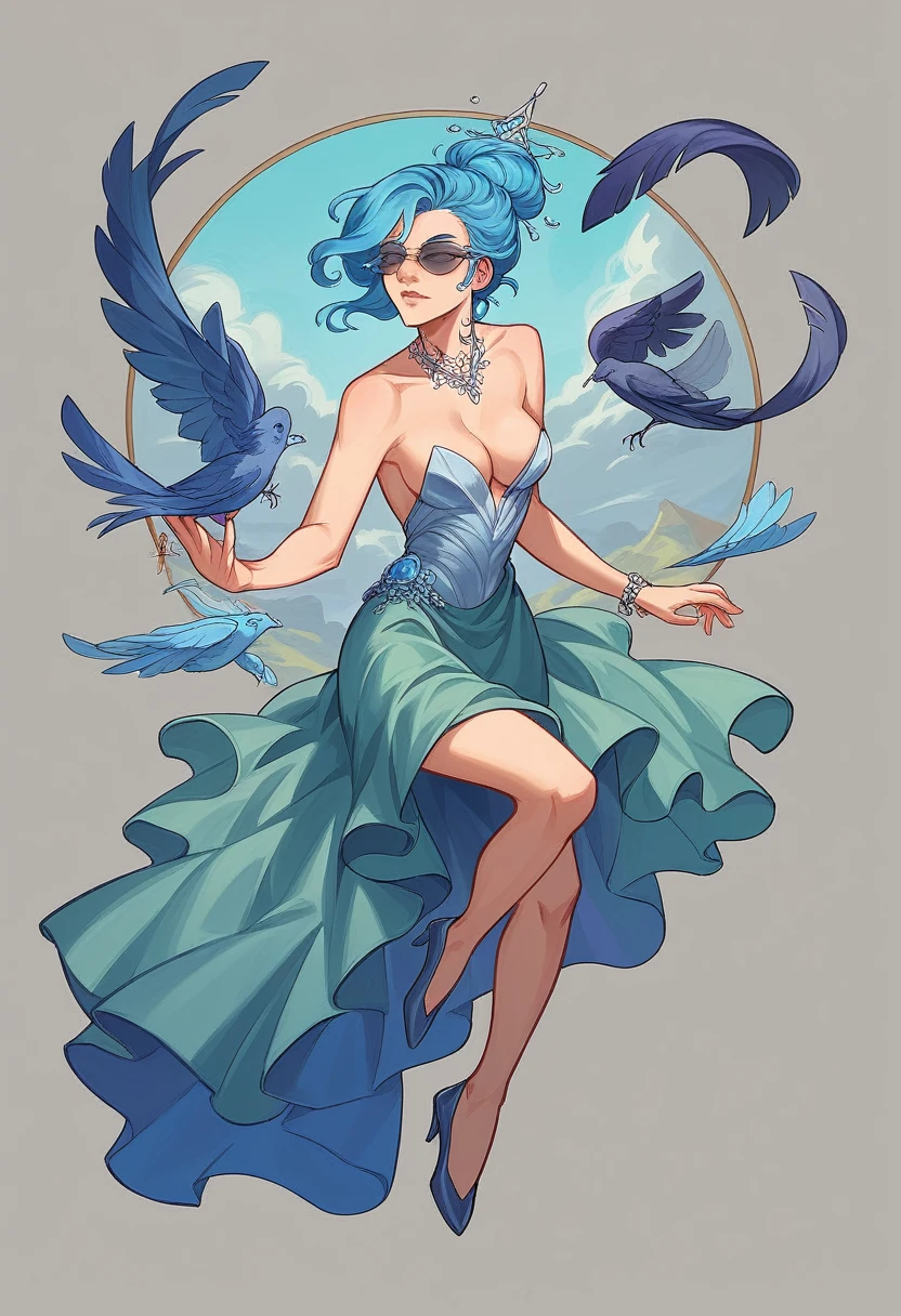 Zephyr Stormwhisper, Wind Witch
Age: 19
Appearance: Slender and ethereal, flowing pale blue hair, gray eyes like storm clouds
Attire: Light and vaporous dress in shades of blue and gray, decorated with feathers and air symbols
Main color: Sky blue, comics 、2019s, fantasy, intricate, elegant, highly detailed, digital painting, artstation, concept art, matte, sharp focus, illustration, art by Artgerm and Greg Rutkowski and Alphonse Mucha, naked, beautiful body