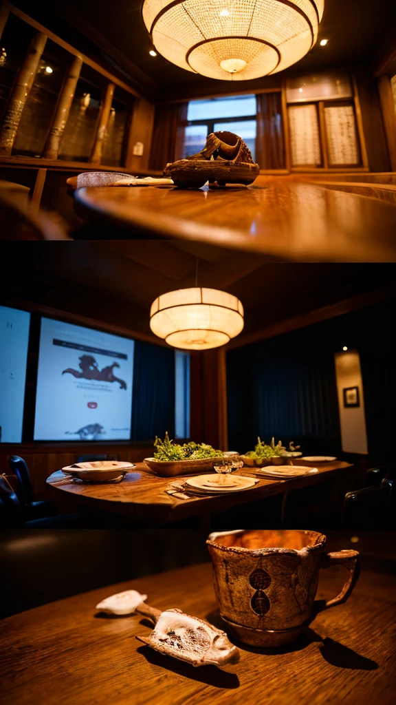 8k,Very detailed, masterpiece,High resolution,Highest quality,Increase the resolution,Cinema Lighting,Vessels made from animal bones,Kaiseki cuisine,Japanese sake,