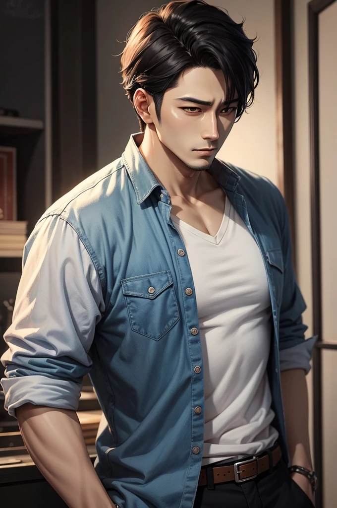 painterly manhwa art style, Acrylic painting style, dark colors, male father, parent,