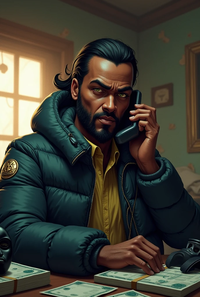 masterpiece, best quality, highres, upper body shot, ((wide angle)), zoom out, middle-aged man, macho, daddy, beefy, burly, hairy, manly, black with hair, really tall, wearing a smooth silk black trench coat, grey shirt, black pant, wearing glasses, sitting on a low doorstep, spreaded legs, sitting in the center of the shot, smoking a cigarette, blowing smoke out from the mouth, looking up to the sky, hands in the pockets, (sunset), afternoon, golden hour, golden sky color, dark buildings in the background, incredible composition, HDR, volumetric lighting, aesthetic, low camera angle