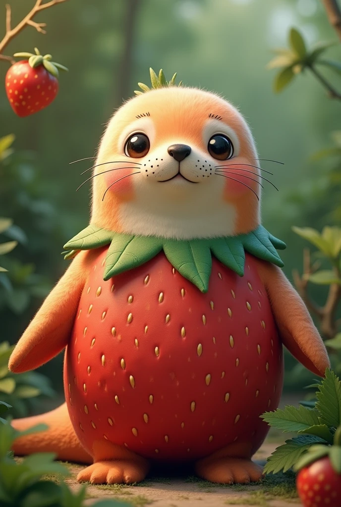 seal dressed as a strawberry