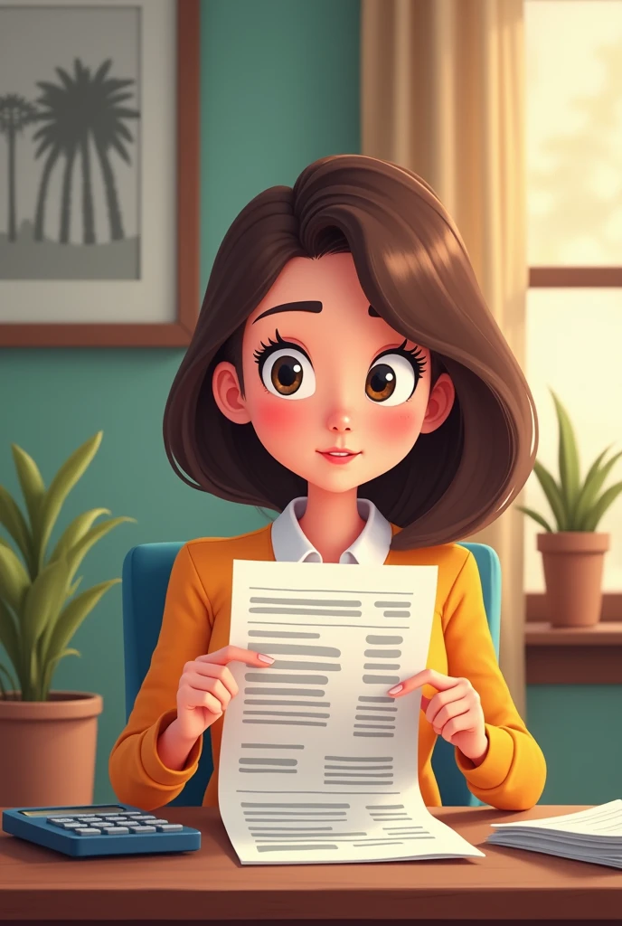 an image of a person carefully reviewing a bank statement, and a calculator next to it.(that the drawing style is not realistic but more animated and I want it to be well done?