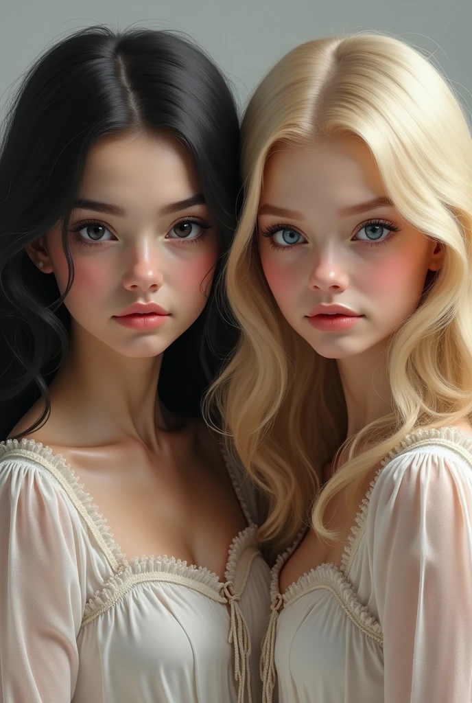 Make me triplets The first with black eyes and black hair The second with black eyes and blond hair The third with blue eyes and blond hair