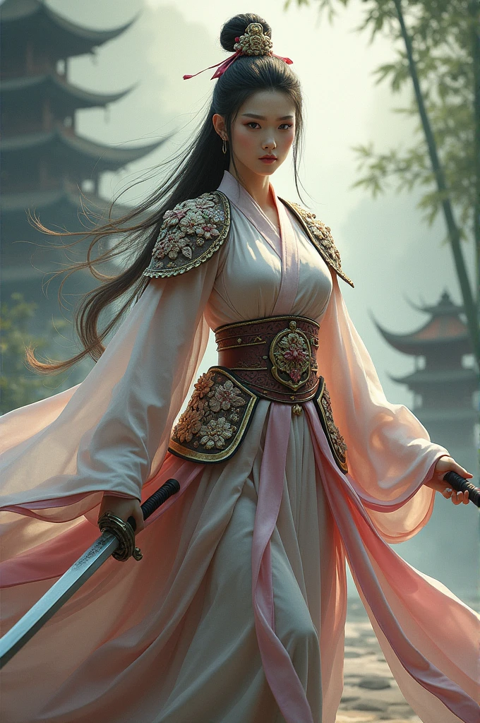 Fantasy world, ancient China, cute and beautiful female warriors