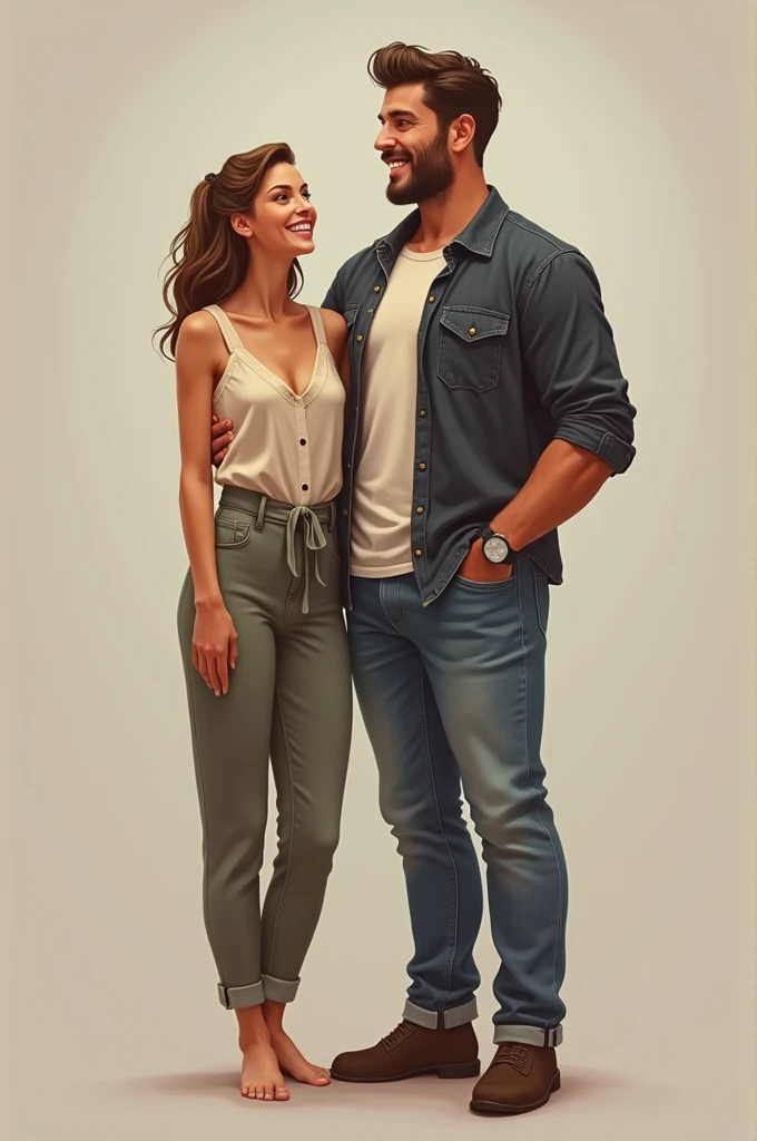 An image of two people side by side. The first person is thin, with an elegant posture and delicate features. The second person is strong, with visible muscles and a robust presence. Both are dressed casually and smile for the camera., demonstrating a friendly and positive connection between them.