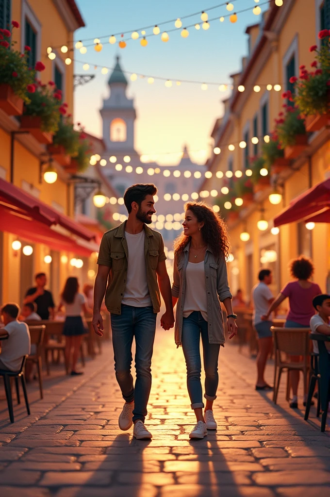 supper: A little city. Lara and her friend João are in the central square.