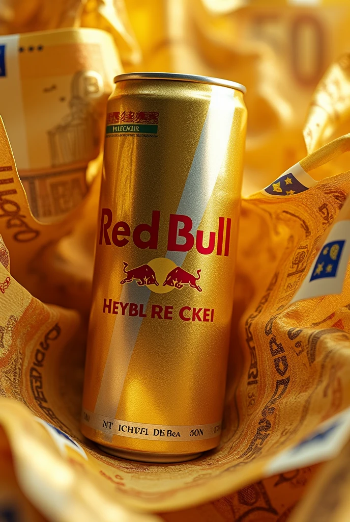Original Red Bull emblem with Euro banknotes all in gold color ,red bull can symbol,just the can symbol