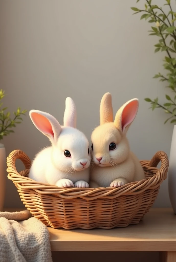 domestic rabbits in a basket