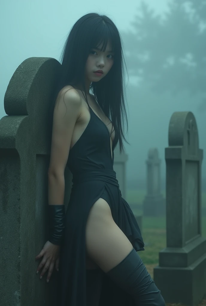 (Female ghost:1.7)、(((In the fog)))、((The body is blurred))、young woman、((Beauty))、Japanese、(cute)、1、((sexy))、Background Graveyard、(((Leaning on the grave)))、(((sexyな衣装)))、soul、(best quality,4K,8k,highres,masterpiece:1.2),ultra-detailed,(realistic,photorealistic,photo-realistic:1.37),HDR,uhd,studio lighting,ultra-fine painting,sharp focus,physically-based rendering,extreme detail description,professional,vivid colors,bokeh,cinematic lighting,dramatic shadow,