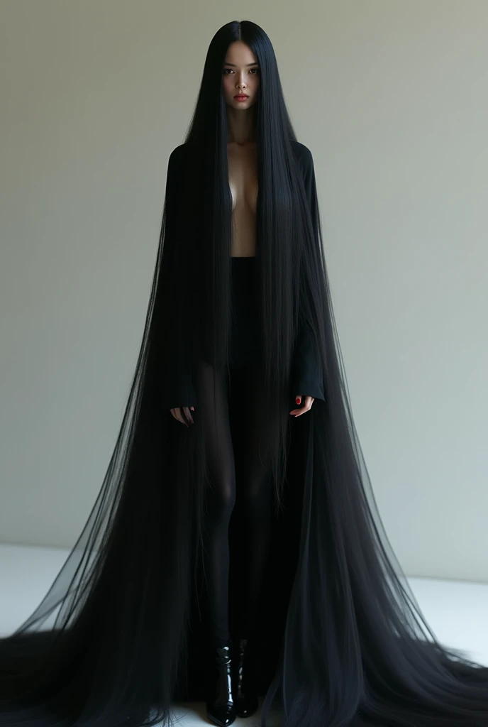  white girl with black hair from head to toe full body. 