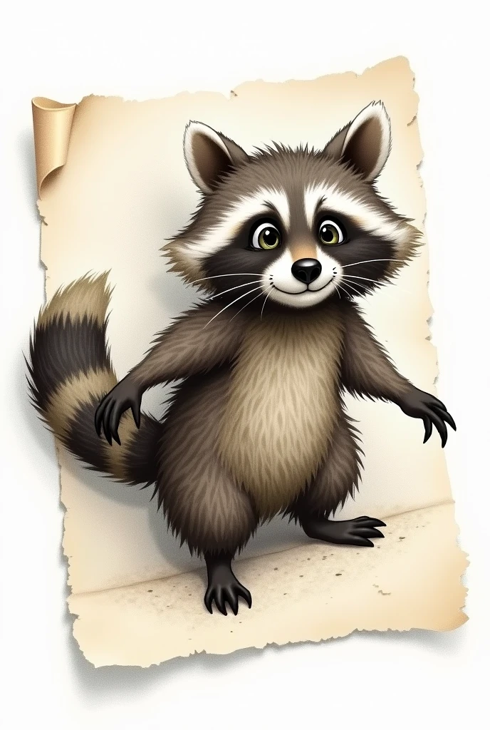 Make a drawing of a mischievous raccoon, with big and curious eyes. then, added some pointy ears and a fluffy tail. When it ended, The raccoon jumped out of the paper and stretched, ready for adventure.
