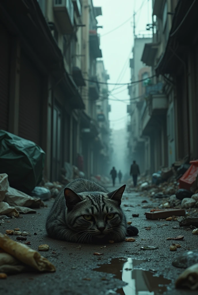 Un pauvre chat dans la rue malade 