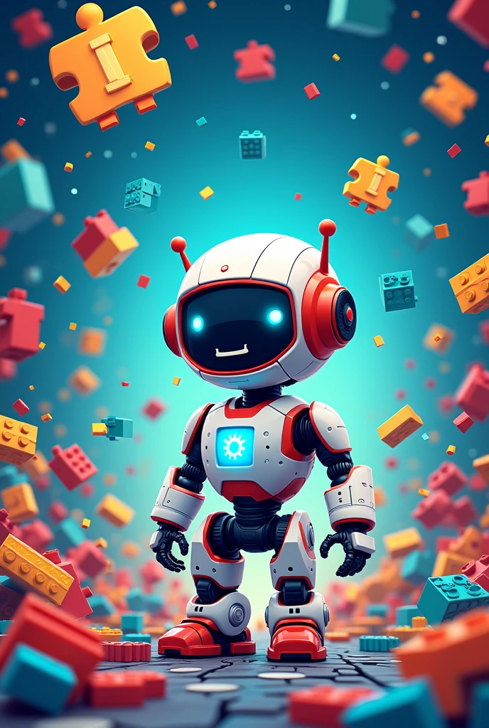 Create in landscape format, Exhibitor certificate at the 2024 Departmental Educational Technology Meeting., "Robotecno". vibrant colors. robot , programming, puzzle pieces, LEGO (most important image)