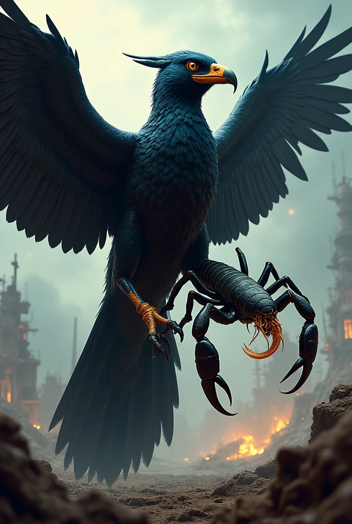 Do the Mockingjay from the Hunger Games but with a scorpion and a cobra (SNAKE) between its claws