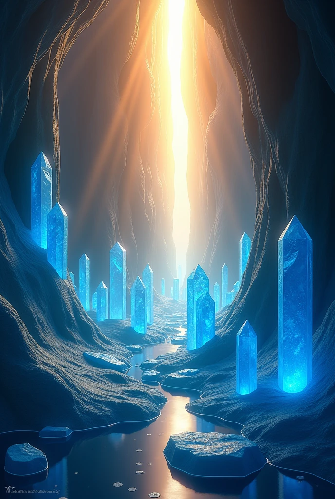 from the blue crystals in the cave sunbeams through the crevice