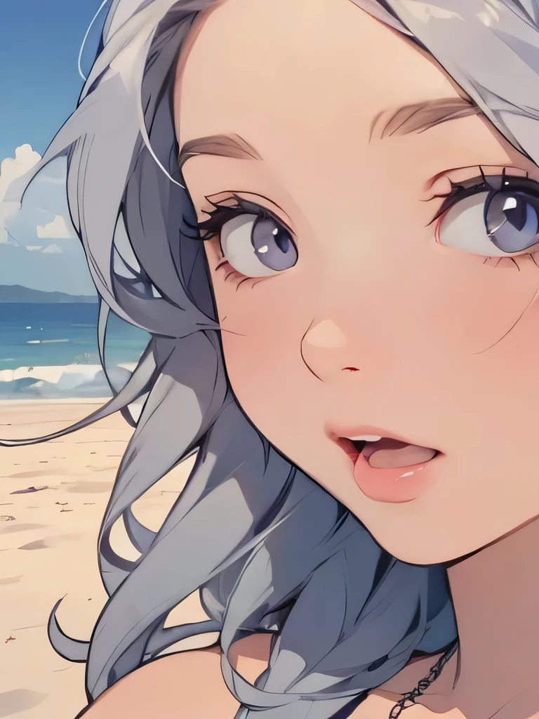 ((high quality colour line art)), (highly detailed), ((cute girl face)), (naked), (((((small tits))))), ((star-shaped blue necklace)), (((sunny beach))), ((pale skin)), (((anatomically correct))), (long white hair), (((chubby))), (singing), ((close-up)), ((grey eyes)), ((whole face))