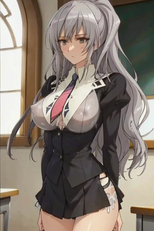 (((Upper Body、Lace panties、Showing nipples、Showing off your breasts))、(((Accentuate your breasts)))、high resolution、High resolution、Highest quality, 8k, masterpiece :1.3)), whole body, Sharp focus :One Girl,Glowing Skin,SSexy pose,Highest quality,Tabletop,shape,Very delicate and beautiful,Hmph,8k壁紙,wonderful,In detail,Official Art,Very detailedなティッカーUnity 8k壁紙,Incredibly ridiculous,Large file size,Very detailedな,High resolution,Very detailed,Beautiful detailed girl,Realistic,X-ray,The queue is full,(((Uniform Blazer、mini skirt)))、(((Big Breasts、Grey Hair)))、(((School、classroom)))、Stand upright、Cleavage , ((長いGrey Hair))、Uniform Blazer、mini skirt、Beautiful belly button、Sexy pose、Hairstyle: Long Hair、both hands、