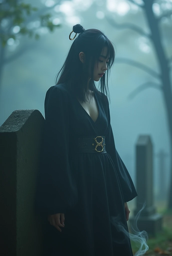 (Female ghost:1.7)、(((In the fog)))、((The body is blurred))、young woman、((Beauty))、Japanese、(Cute face)、1、((sexy))、Background Graveyard、(((Leaning on the grave)))、(((sexyな衣装)))、soul、(((Smoke is coming from below)))、(best quality,4K,8k,highres,masterpiece:1.2),ultra-detailed,(realistic,photorealistic,photo-realistic:1.37),HDR,uhd,studio lighting,ultra-fine painting,sharp focus,physically-based rendering,extreme detail description,professional,vivid colors,bokeh,cinematic lighting,dramatic shadow,