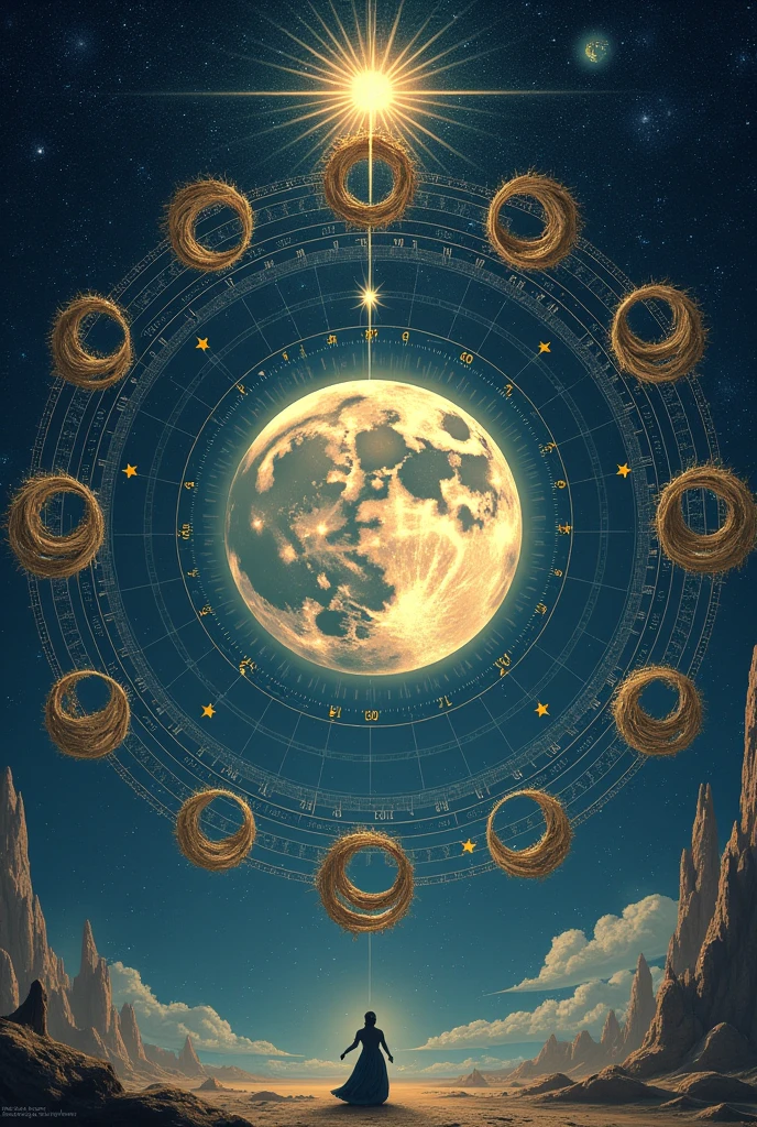 THOSE men showed me the other course, that of the moon, twelve great gates, crowned from west to east, by which the moon goes in and out of the customary times It goes in at the first gate to the western places of the sun, by the first gates with thirty-one days exactly, by the second gates with thirty-one days exactly, by the third with thirty days exactly, by the fourth with thirty days exactly, by the fifth with thirty-one days exactly, by the sixth with thirty-one days exactly, by the seventh with thirty days exactly, by the eighth with thirty-one days perfectly, by the ninth with thirty-one days exactly, by the tenth with thirty days perfectly, by the eleventh with thirty-one days exactly, by the twelfth with twenty-eight days exactly  And it goes through the western gates in the order and number of the eastern, and accomplishes the three hundred and sixty-five and a quarter days of the solar year, while the lunar year has three hundred and fifty-four, and there are wanting to it twelve days of the solar circle, which are the lunar epacts of the whole year  [Thus, too, the great circle contains five hundred and thirty-two years]. The quarter of a day is omitted for three years, the fourth fulfils it exactly Therefore they are taken outside of heaven for three years and are not added to the number of days, because they change the time of the years to two new months towards completion, to two others towards diminution And when the western gates are finished, it returns and goes to the eastern to the lights, and goes thus day and night about the heavenly circles, lower than all circles, swifter than the heavenly winds, and spirits and elements and angels flying; each angel has six wings It has a sevenfold course in nineteen years.