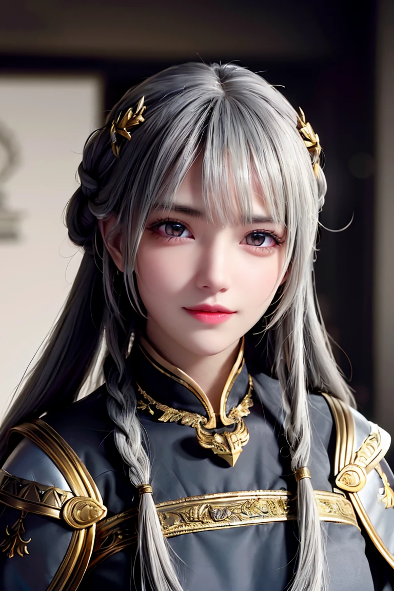 Highest quality, masterpiece,Gray Hair, Golden Eyes,knight, look up, Upper Body,hair,Fair skin,Side braid、knightの鎧、Underground City