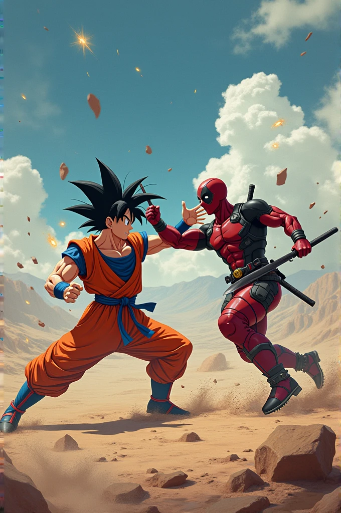 Goku and Dead Pool fighting bottomless just the two of them
