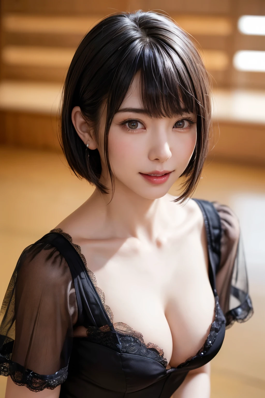 (Tabletop, Highest quality、Ultra-high resolution、Face focus focus、Focus on the side、Focus on the navel、Focus on the décolletage、Very attractive beauty、Add strong highlights to the eyes、Look closely at the camera:1.4、Really beautiful bangs:1.4、Short Brunette Bob(With bangs):1.4),1 girl, Report, Black-haired, Realistic, Looking at the audience, Pale black eyes, short hair, lips, Lip gloss, Upper Body、Big eyes、eyelash)、((Italian natural background、Hyper Realistic Stick:1.4))、((short hair with bangs:1.4、Beautiful 46-point bangs:1.4、{Hugeな|big|Hugeなな|Mega} chest:2, chestの谷間:2、Big eyes、Give students a very strong highlight、very bigger chest、Looking at the audience、Very beautiful beauty、Show me your ears、Beautiful long neck、Beautiful neckline、smile、A smilee Beautiful Teeth、Open your mouth and smilee))、2、Very cute supermodel、Perfect Anatomy、{Huge|big|Hugeな|Mega} chest, chestの谷間、とても可愛いsmile、Beautiful Teeth、Beautiful décolletage