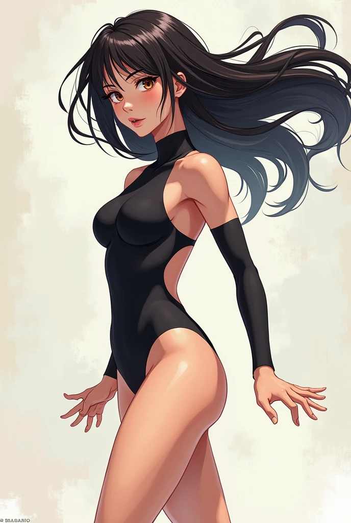 Anime woman in tights without shoes