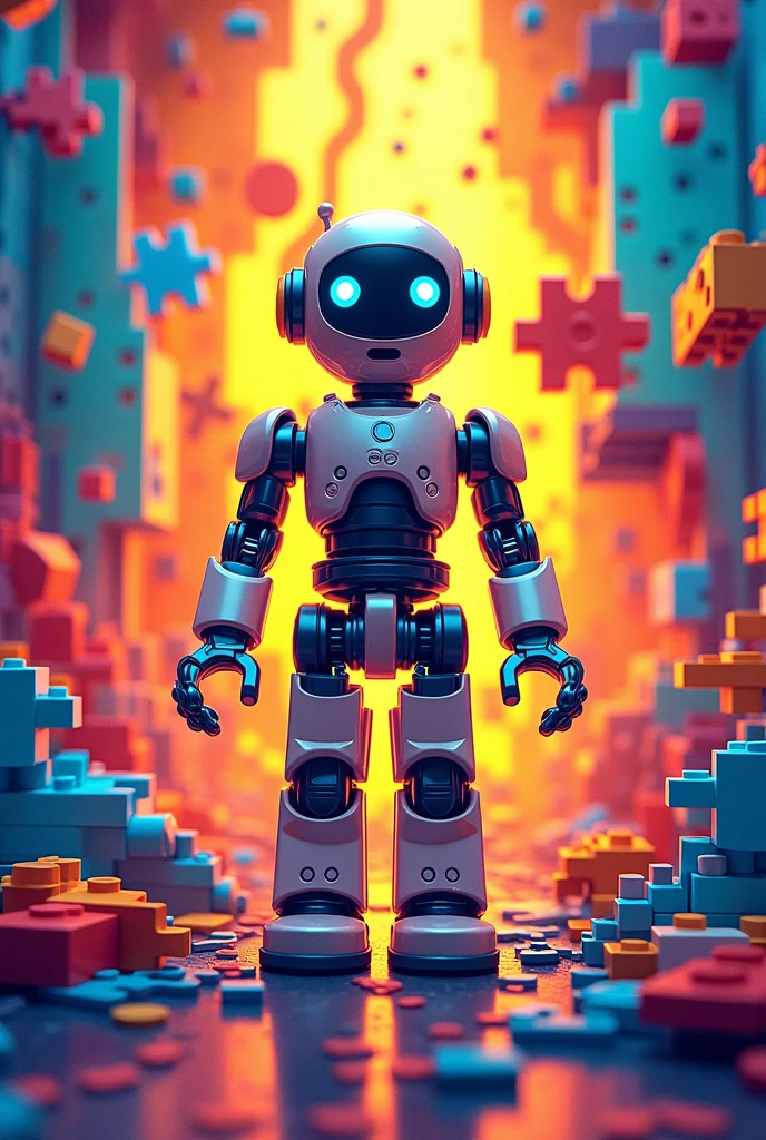 Create in landscape format, Exhibitor certificate at the 2024 Departmental Educational Technology Meeting., "Robotecno". vibrant colors. robot programming, LEGO (most important image), puzzle pieces