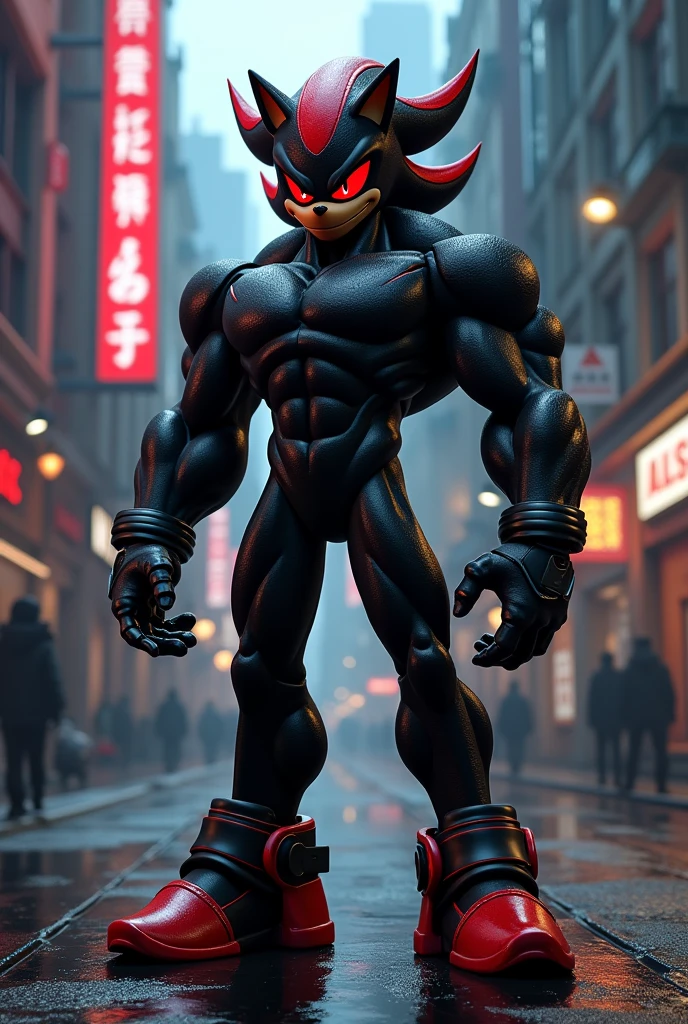 Create Shadow the hedgehog from Sonic now give him more muscles now let him be +18