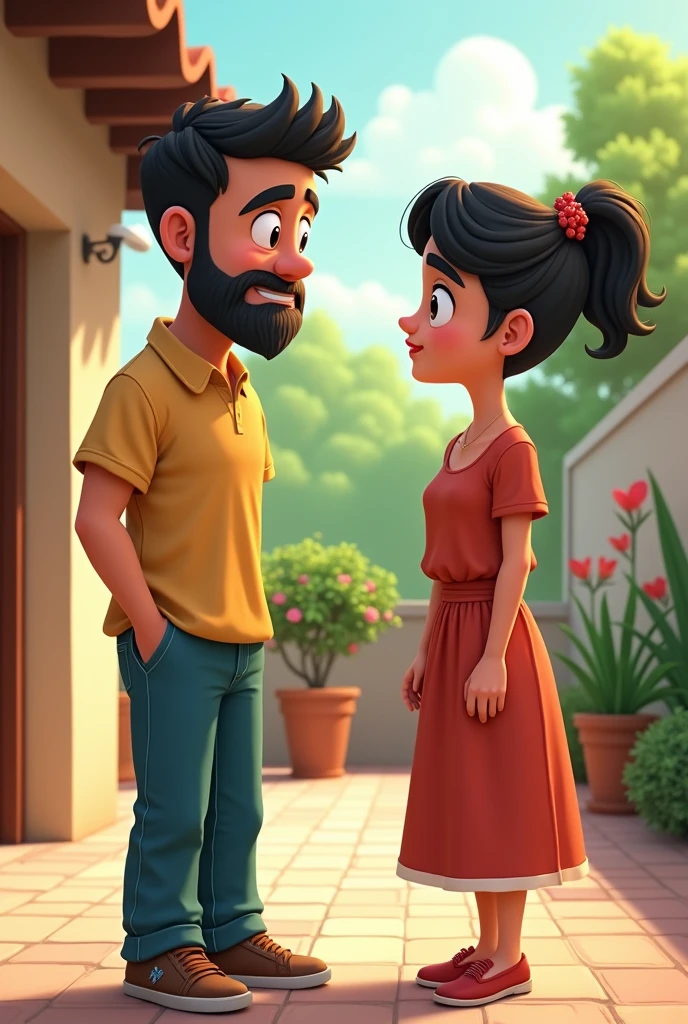Lucho, a humble man, returned home very sad and worried., He called Julia his wife to the patio and spoke to her slowly , IN CARTOONS