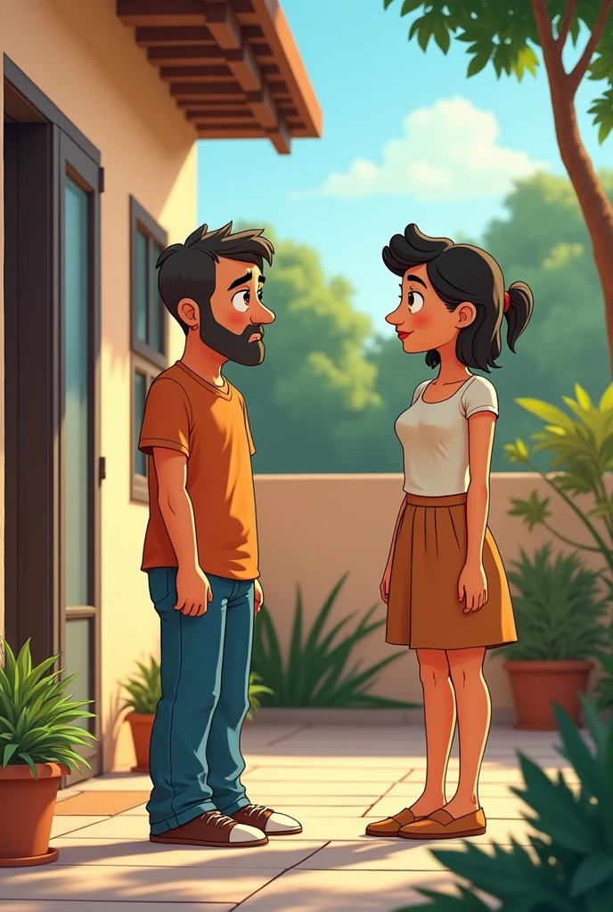 Lucho, a humble man, returned home very sad and worried.,  He called Julia his wife to the patio and spoke to her slowly , IN CARTOONS