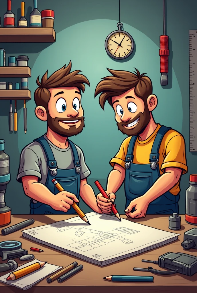 cartoon two human men mechanics drawing tools png