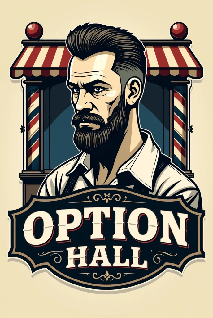 Create a barber shop logo with the name: Option Hall