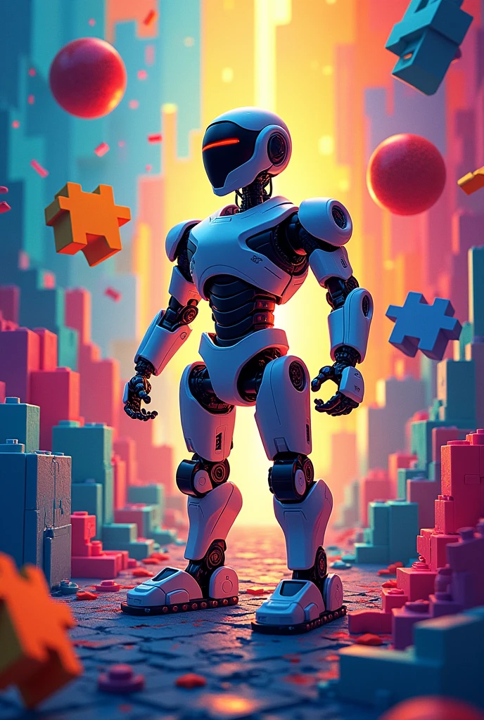 Create in landscape format, Exhibitor certificate at the 2024 Departmental Educational Technology Meeting., "Robotecno". vibrant colors. robot programming, LEGO (most important image), puzzle pieces