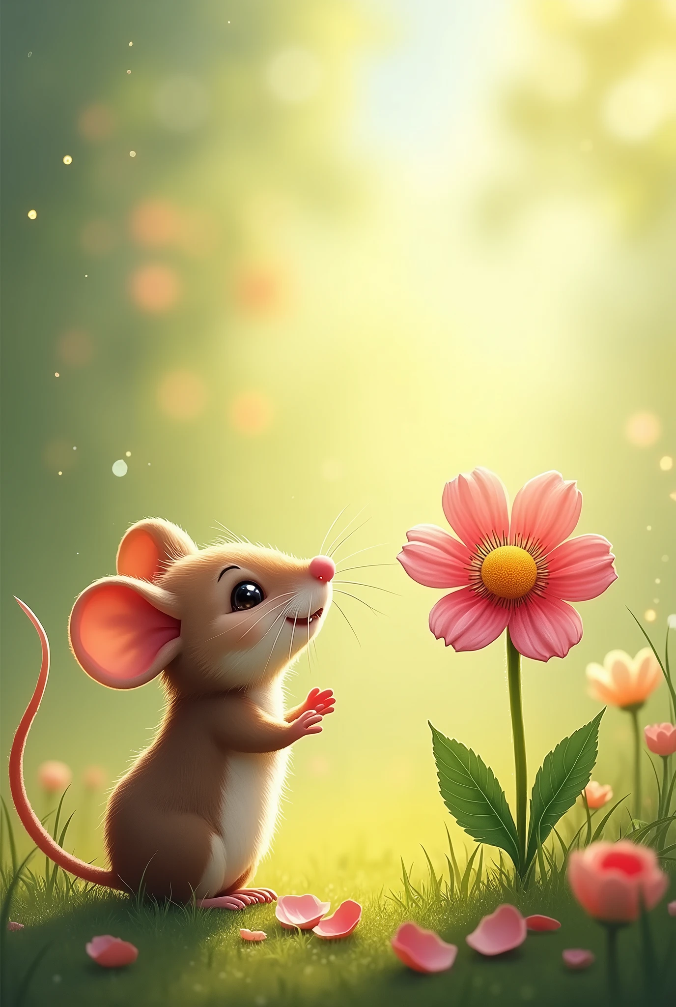 El Ratón y la Flor
En un pequeño jardín vivía un ratón llamado baby. baby era curioso y siempre estaba explorando entre las floweres y las hojas. One day, he found a flower that was sad because its petals had fallen off due to the wind.
-What's the matter, flower? —preguntó baby con preocupación.
—The wind took my petals away, and now I am no longer beautiful —replied the flower, sad.
baby, Moved, decided to help her. For several days, he was gathering petals from other flowers that had already fallen to the ground and, very carefully, he placed them around the stem of the sad flower.
-Don't worry, flower. Your petals may no longer be there, but you are still beautiful inside, y te daré nuevos pétalos para que sonrías —dijo baby.
La flower, sorprendida por la amabilidad de baby, He started to feel happy again. Their colors shone again, and its aroma filled the garden.
Since that day, baby y la flower se hicieron grandes amigos. baby aprendió que la verdadera belleza está en la bondad y que la amistad puede hacer que cualquier sadza flowerezca en alegría.
And colorín colorado this story has ended.