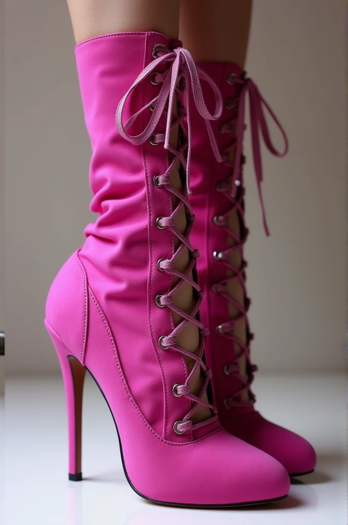 Fuchsia Lace Up High Heels