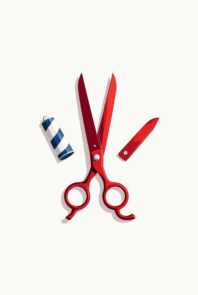 Red scissors and knife, blue and white, barbershop style with white background for logo