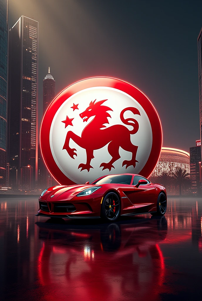 Create a background with the RB Leipzig symbol for the lock screen that conveys wealth and more wealth behind it ,for example the juventus stadium,a city landscape or some German luxury cars original club emblem