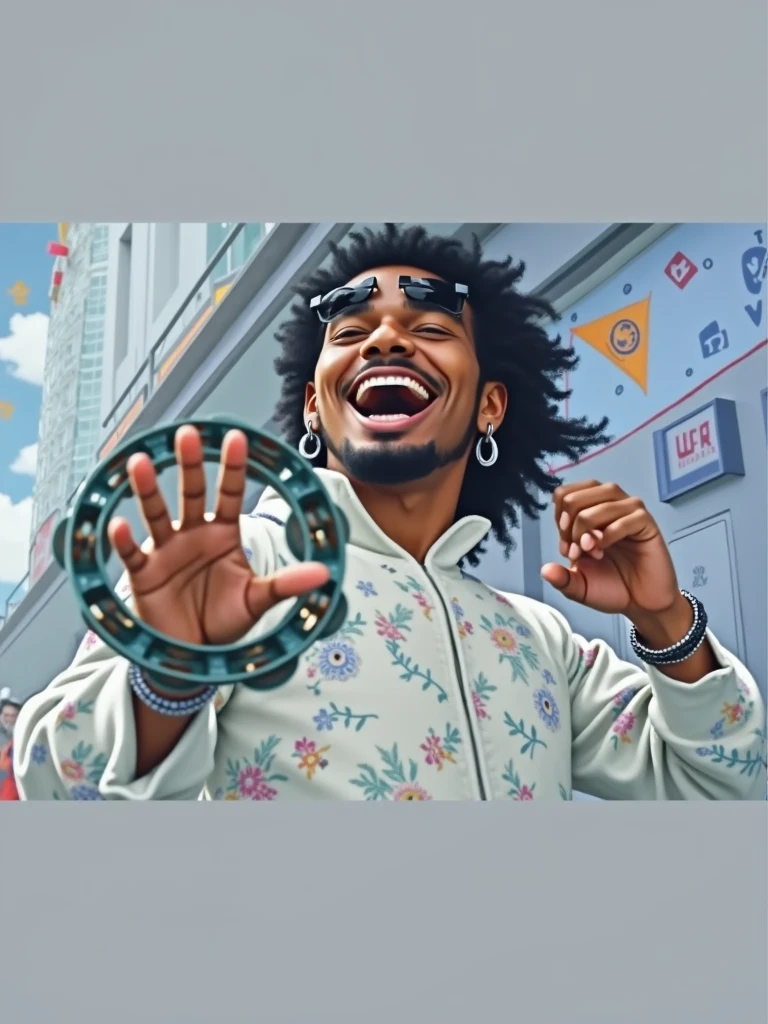 Man playing pagode with tambourine in hand