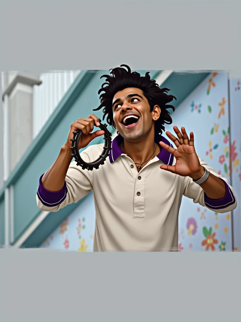 Man playing pagode with tambourine in hand